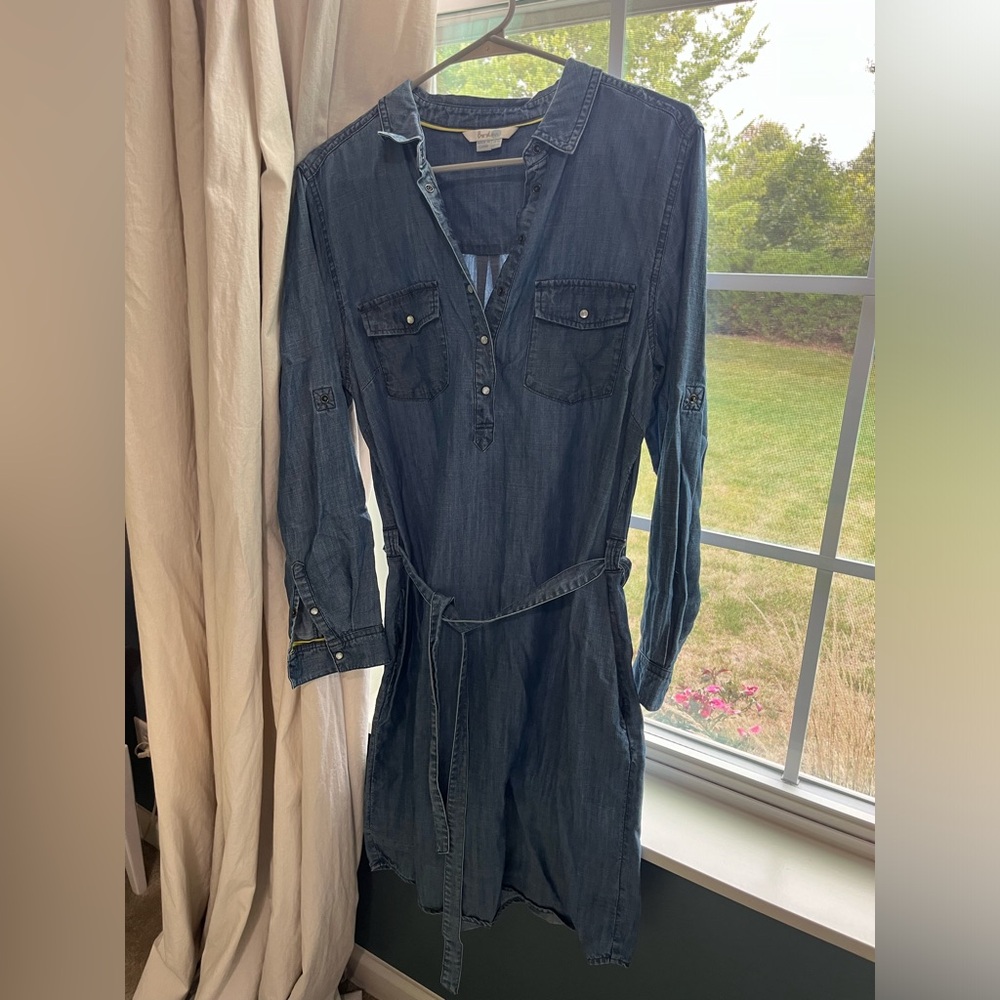 Boden Chambray Shirtdress Pearl snap long sleeve size 12L